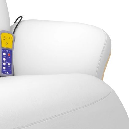 Масажен реклайнер стол с опора за крака, бял, изкуствена кожа