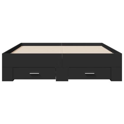 Рамка за легло с чекмеджета, черна, 135x190 см, инженерно дърво