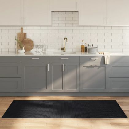 Килим, правоъгълен, черен, 80x200 см, бамбук