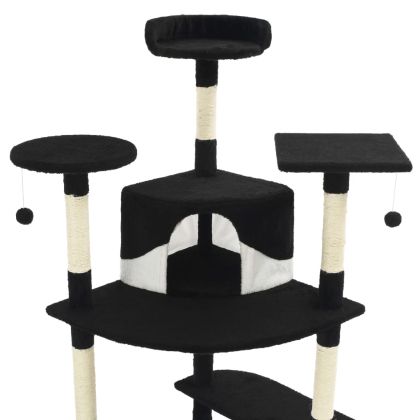Котешко дърво със сизалени стълбове, 203 см, черно и бяло