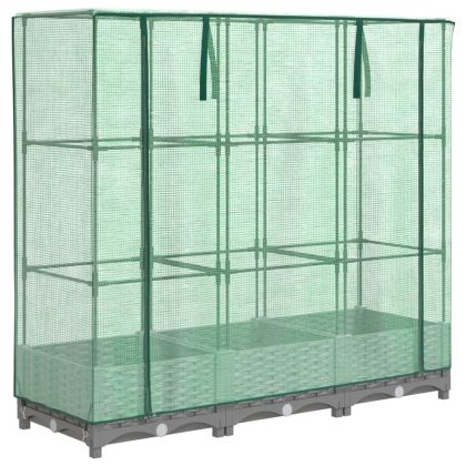 Повдигнато легло с оранжерия калъф, ратанов вид, 120x40x123 см