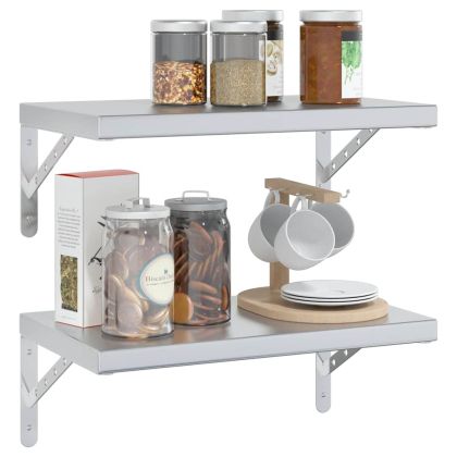 Стенни рафтове 2 бр 50x30 см сребристи неръждаема стомана