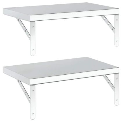 Стенни рафтове 2 бр 50x30 см сребристи неръждаема стомана