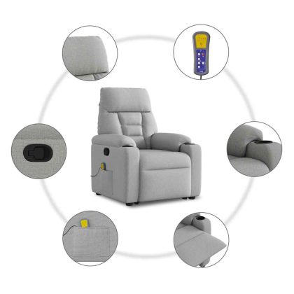 Изправящ масажен реклайнер стол, облачно сив, текстил