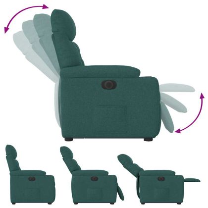 Електрически изправящ реклайнер стол, тъмнозелен, текстил