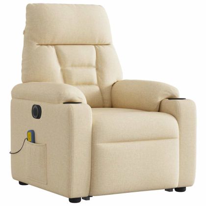 Електрически изправящ масажен реклайнер стол кремав текстил