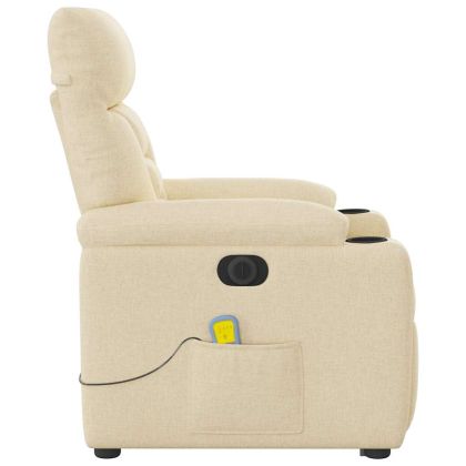 Електрически изправящ масажен реклайнер стол кремав текстил