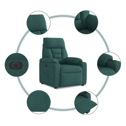 Електрически реклайнер стол, тъмнозелен, текстил