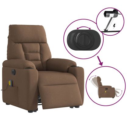 Електрически изправящ масажен реклайнер стол кафяв текстил