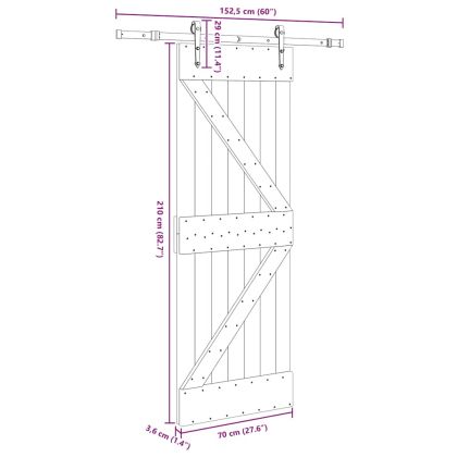 Плъзгаща врата с монтажни части, 70x210 см, борово дърво масив