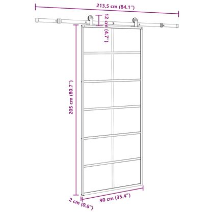 Плъзгаща се врата с обков 90x205 см ESG стъкло и алуминий