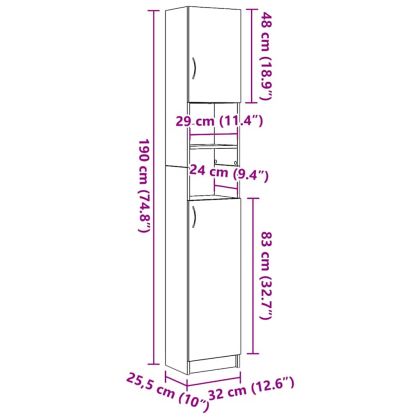 Шкаф за баня, дъбов, 32x25,5x190 см, инженерно дърво