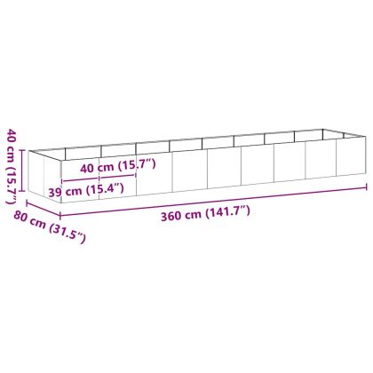 Кашпа, бяла, 360x80x40 см, стомана