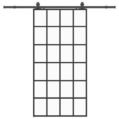 Плъзгаща се врата с механизъм черна 102x205 см ESG стъкло