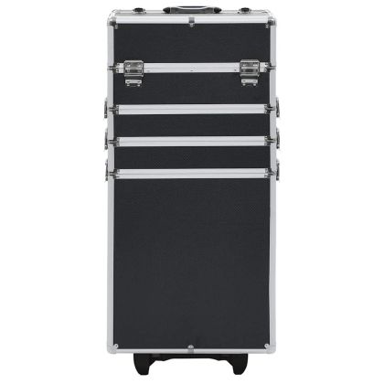 Куфар за грим на колелца, алуминий, черен