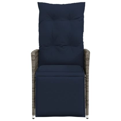 Градински столове с регулируема облегалка, 2 бр., с възглавници, сиви, полиратан