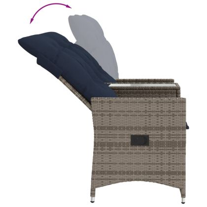 Градински диван с 2 места и маса, сив, полиратан