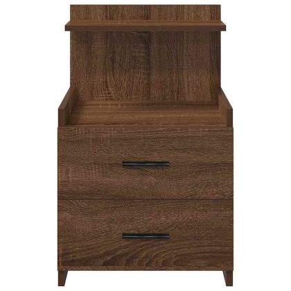 Нощно шкафче с 2 чекмеджета, кафяво, дъбово, 40x36,5x62 см