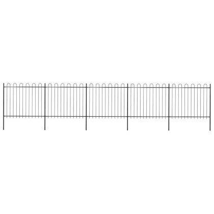 Градинска ограда с обръч връх, стомана, 892,5x150 см, черна