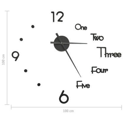 3D стенен часовник, модерен дизайн, черен, 100 см, XXL