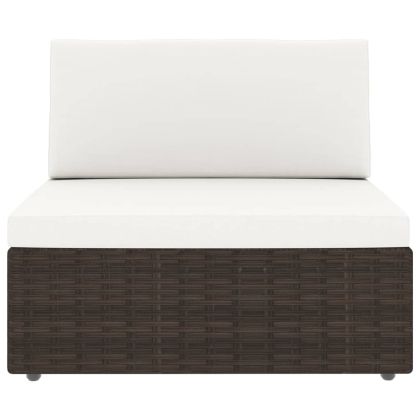 Градински комплект с възглавници, 11 части, кафяв полиратан