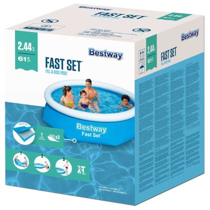 Bestway Fast Set Кръгъл надуваем басейн, 244x61 см, 57265