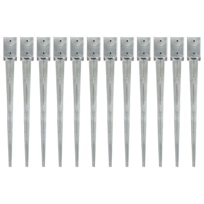 Заземителни колове 12 бр сребристи 9x9x90см поцинкована стомана