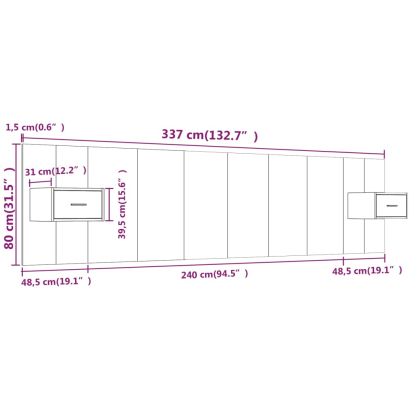 Горна табла за легло с шкафчета, сив сонома, инженерно дърво