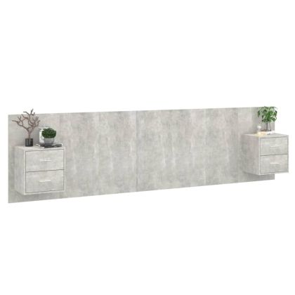 Горна табла за легло с шкафчета бетонно сиво инженерно дърво