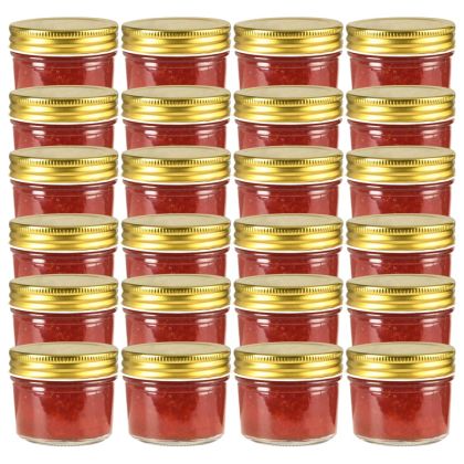 Стъклени буркани за сладко със златисти капачки, 24 бр, 110 мл