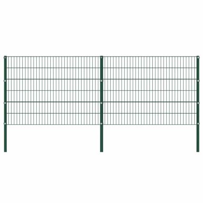 Ограден панел с железни стълбове 349x120 см, зелен