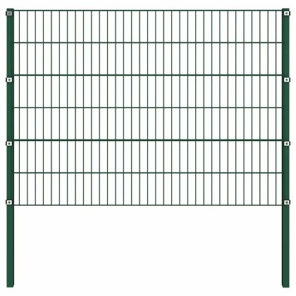 Ограден панел с железни стълбове 349x120 см, зелен