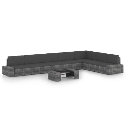 Градински лаундж комплект с възглавници 8 части полиратан сив