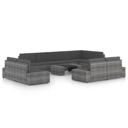 Градински лаундж комплект с възглавници 10 части полиратан сив