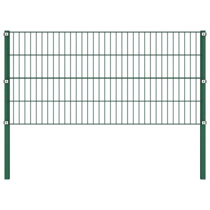 Ограден панел с железни стълбове, 867x80 см, зелен