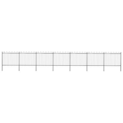 Градинска ограда с обръч връх, стомана, 1248x150 см, черна