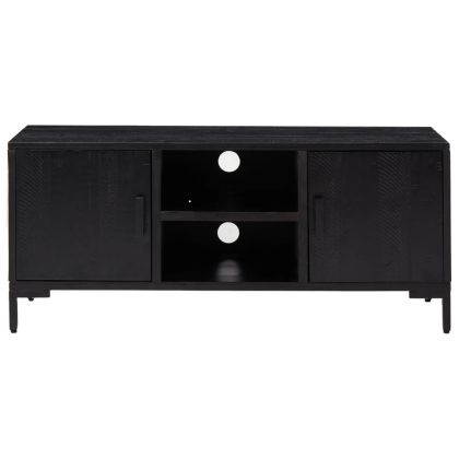 ТВ шкаф, черен, 110x35x48 см, борова дървесина масив