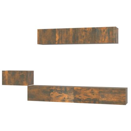 Комплект ТВ шкафове от 5 части, опушен дъб, инженерно дърво