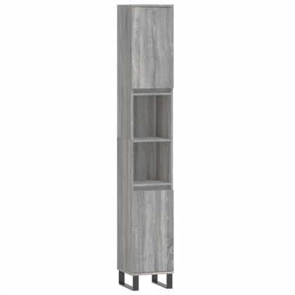 Комплект мебели за баня от 3 части сив сонома инженерно дърво