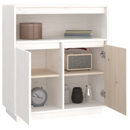 Сайдборд, бял, 70x34x80 см, бор масив