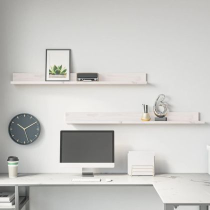 Стенни рафтове, 2 бр, бели, 110x11x9 см, масивно борово дърво