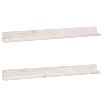 Стенни рафтове, 2 бр, бели, 110x11x9 см, масивно борово дърво