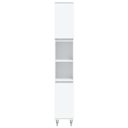 Шкаф за баня, бял, 30x30x190 см, инженерно дърво