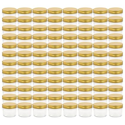 Стъклени буркани за сладко със златисти капачки, 96 бр, 110 мл