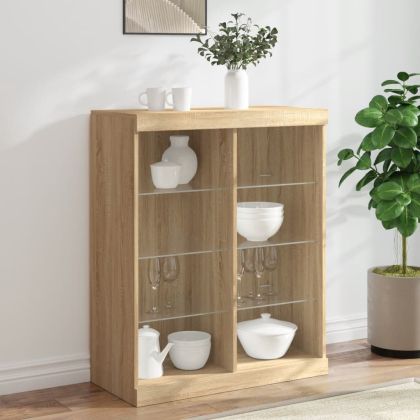 Сайдборд с LED светлини, сонома дъб, 81x37x100 см