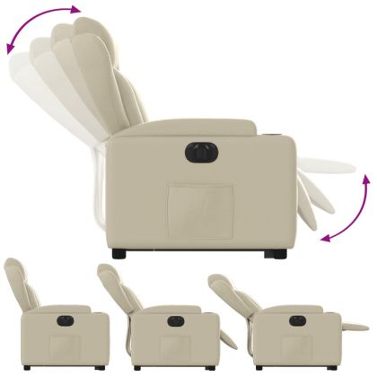 Електрически изправящ реклайнер стол, кремав, изкуствена кожа