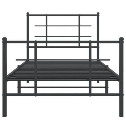 Метална рамка за легло с горна и долна табла, черна, 90x200 см
