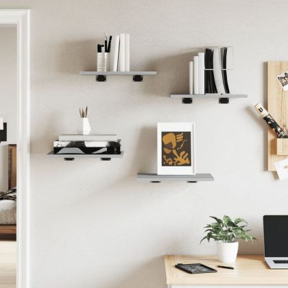 Стенни рафтове 4 бр сив сонома 40x30x1,5 см инженерно дърво