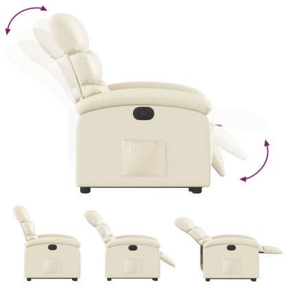 Електрически изправящ реклайнер стол, кремав, изкуствена кожа