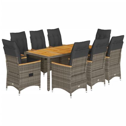 Градински трапезен комплект 9 части с възглавници сив полиратан